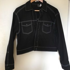 White stitch black denim jacket